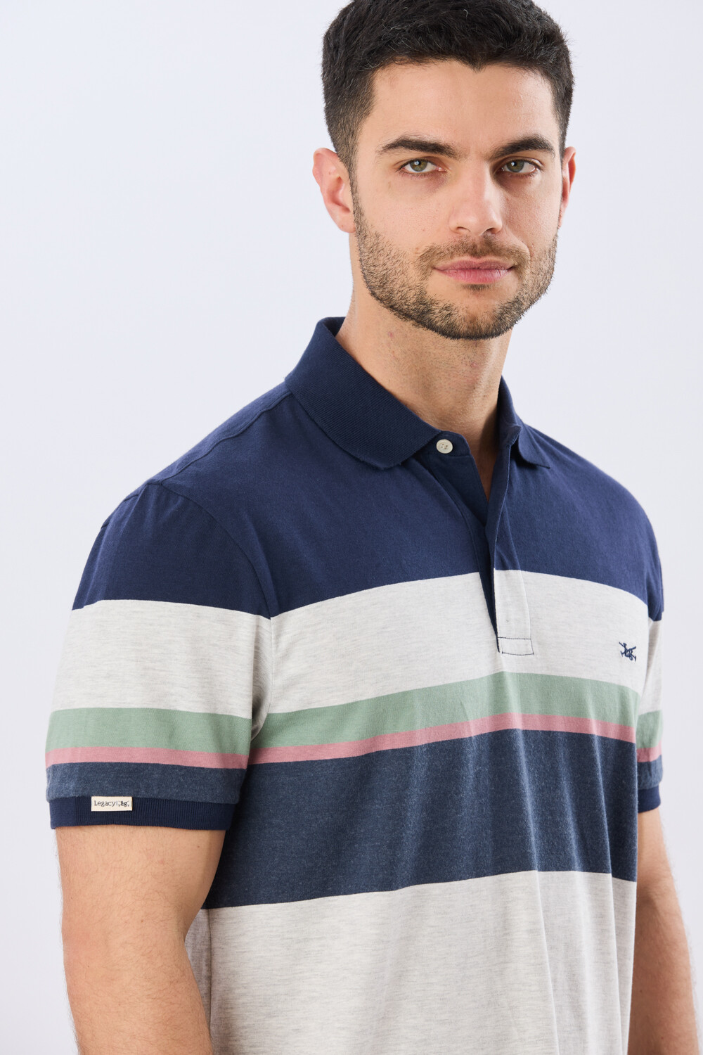 REMERA POLO RAYADA JERSEY Azul Oscuro