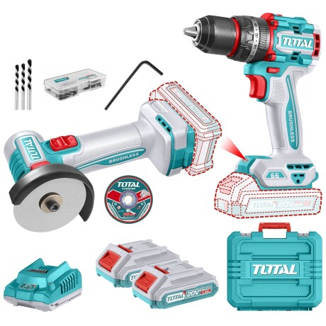 Kit Línea 20v Sin Carbones: Atornillador Percutor 66Nm + Mini Amoladora 3", 2 Baterías Kit Línea 20v Sin Carbones: Atornillador Percutor 66Nm + Mini Amoladora 3", 2 Baterías