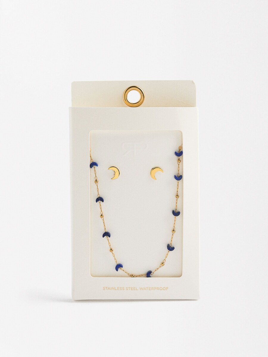 Set Collar Y Pendientes Lunas Y Estrellas - Acero Inoxidable azul
