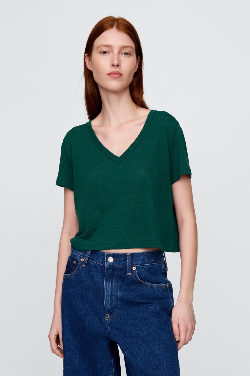 Remera Lino Crop Manga Corta Mujer Rain Forest 19-5232 Tc