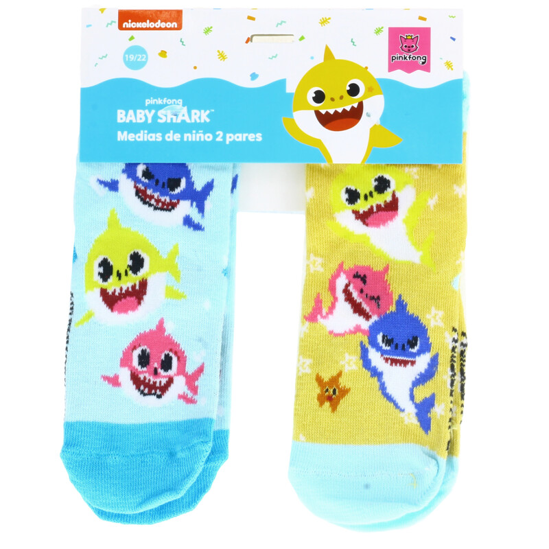 Medias Infantiles Disney x2 Baby Shark Celeste - Azul - Amarillo