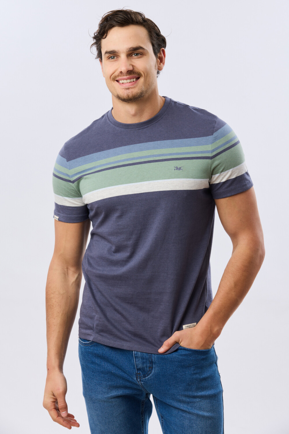 REMERA RAYADA DE ALGODÓN Azul