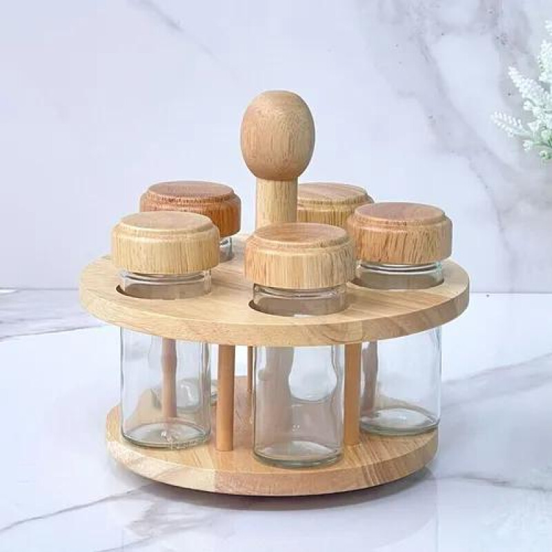 Especiero Giratorio Soporte en Madera 5 PCS Especiero Giratorio Soporte en Madera 5 PCS