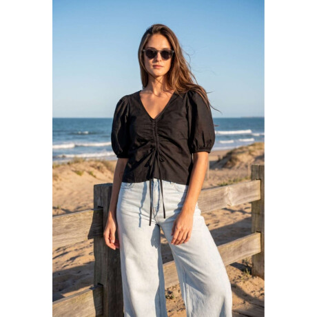 Blusa Bordada Frunces Negro