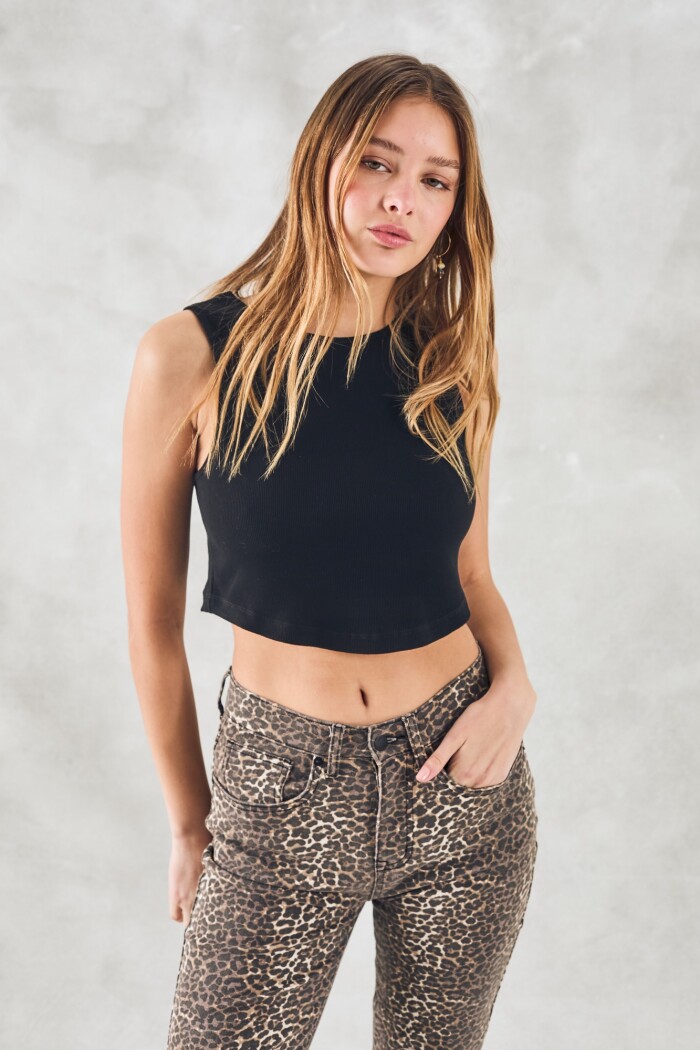 Top Algodón Ribb Negro