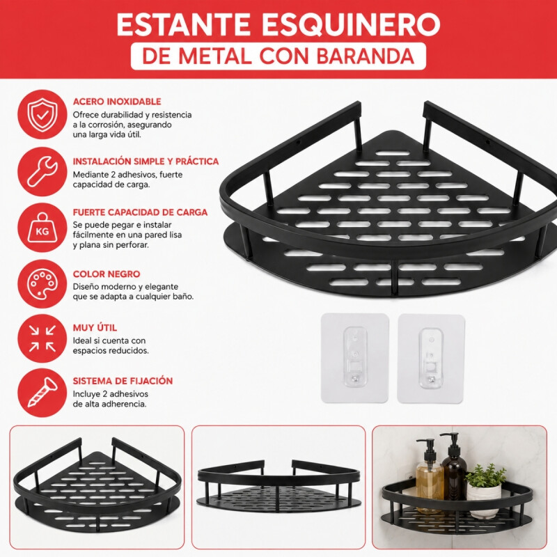 Estante esquinero de metal NEGRO