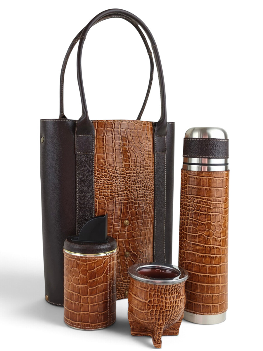Set de matera para dama en cuero legítimo - Marrón 