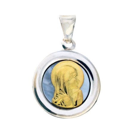 Medalla de plata 925, double y Nácar Virgen Niña Medalla de plata 925, double y Nácar Virgen Niña