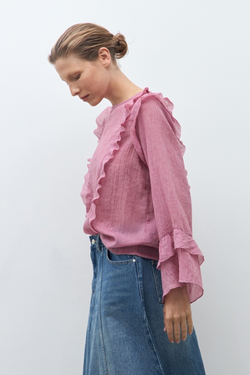 Blusa boho con volados bordo