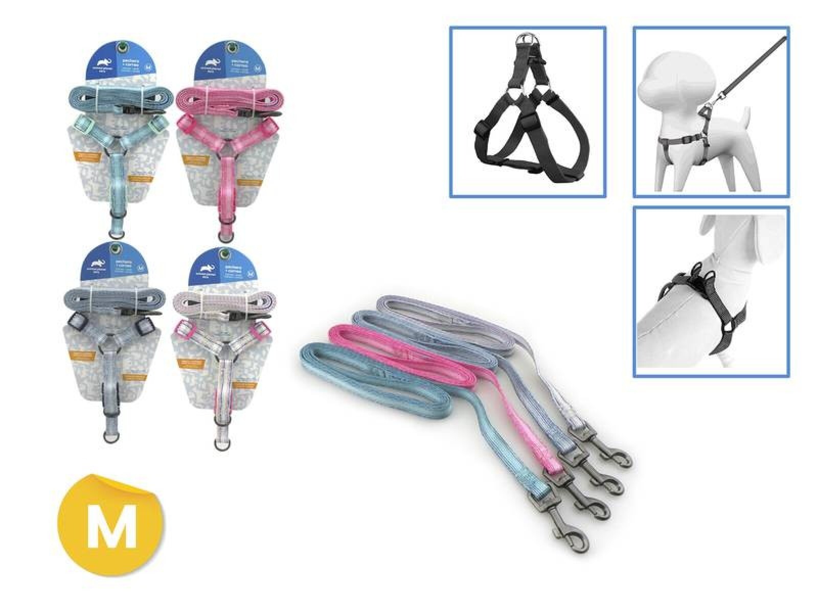 ARNÉS + CORREA PARA MASCOTAS M, DISEÑO 1 