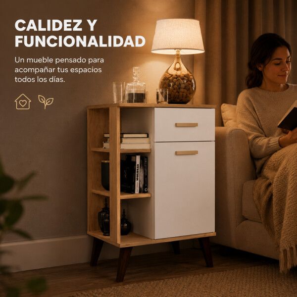 Aparador ComboHome Nórdico 54cm 2 Cajones Estantes Laterales Blanco 1