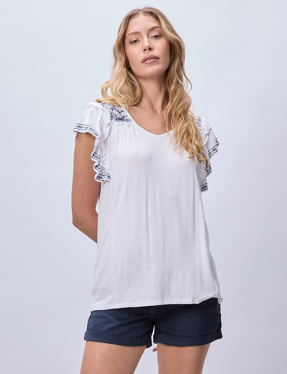 Blusa Bordada - Blanco/azul 