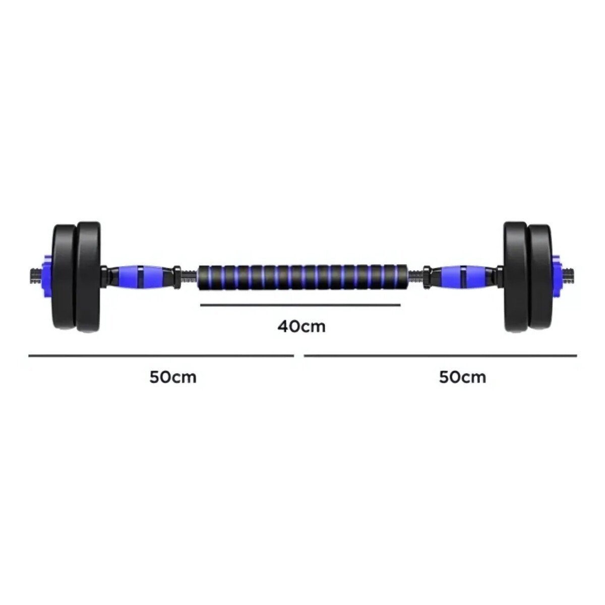 Set 2 Mancuernas Lumax + Barra 2 en 1 + 30kg Discos Pesas - Azul 