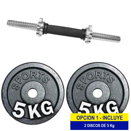 Set Mancuerna Maciza Cromada C/ Roscas + 10 Kg Pesas 2 discos de 5kg