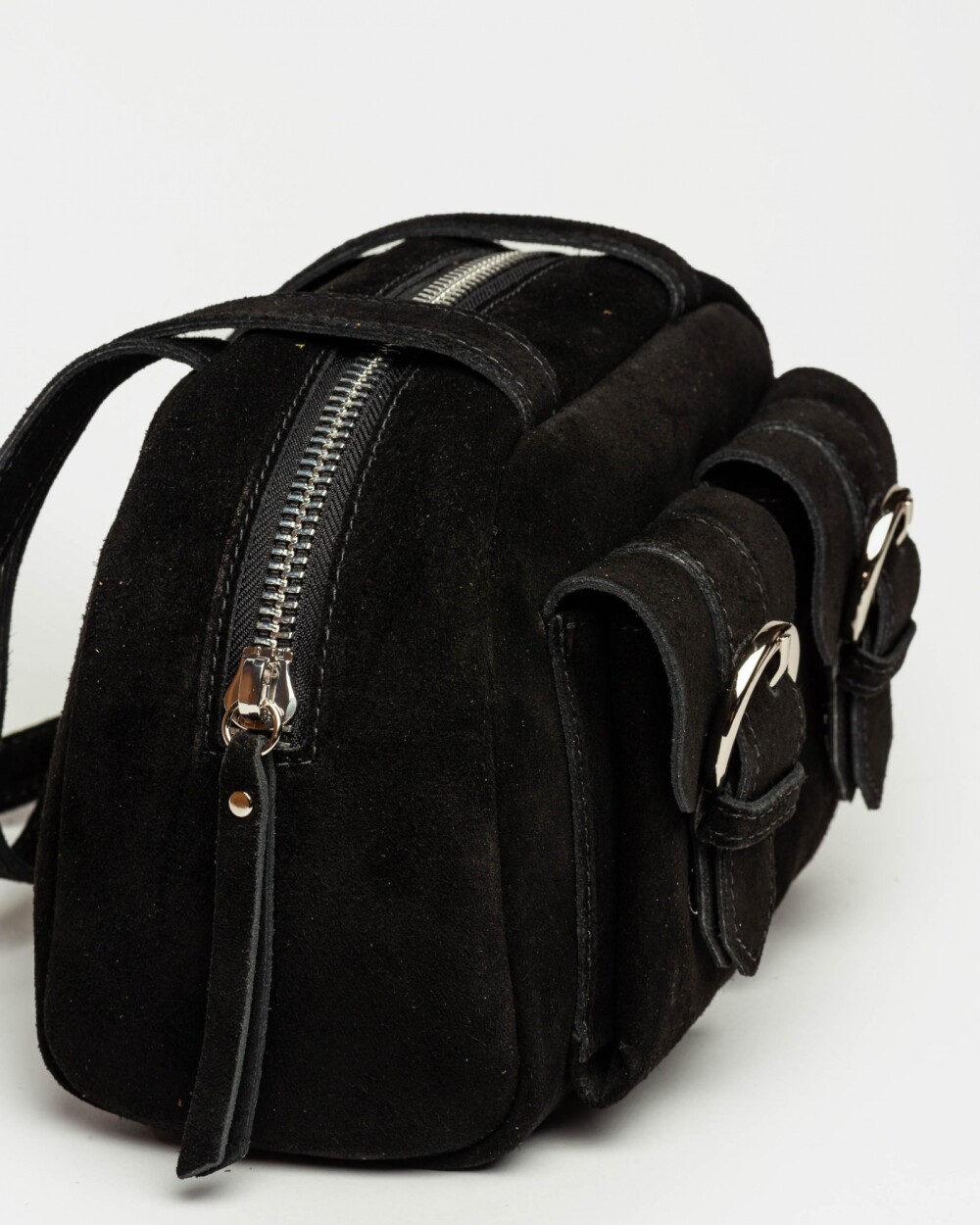Cartera al hombro Indie en cuero gamuza Negro