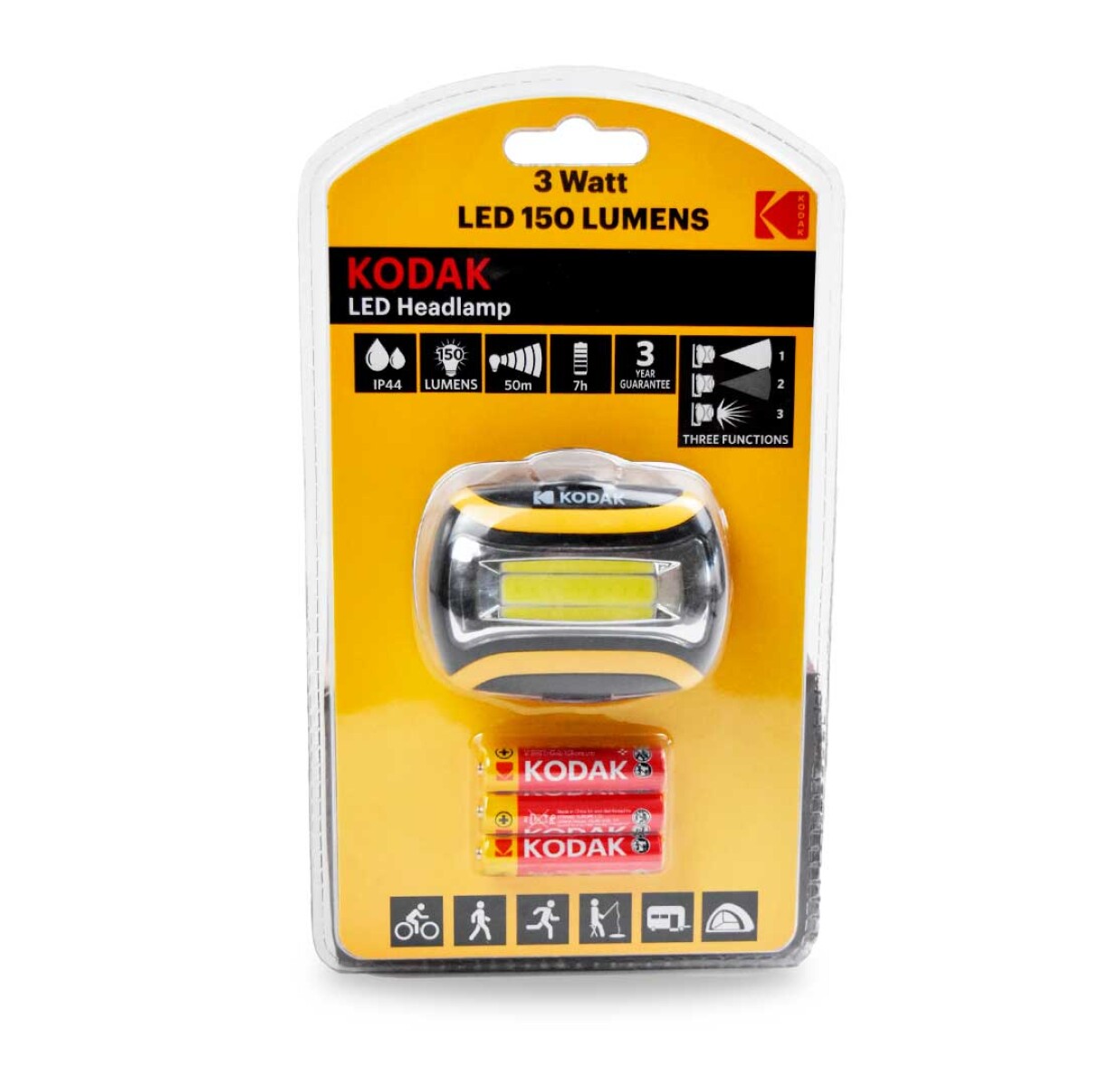 LINTERNA KODAK HEADLAMP LED 3W/150LUMENS + 3 PILAS AAA BLISTER 30413863/N 