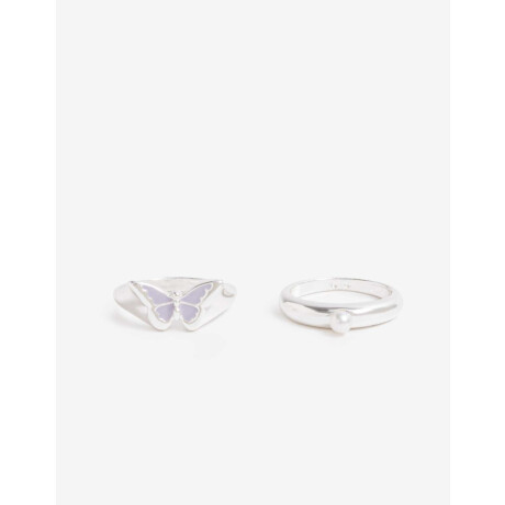 Set De 2 Anillos Esmaltados Bañado En Oro Plateado