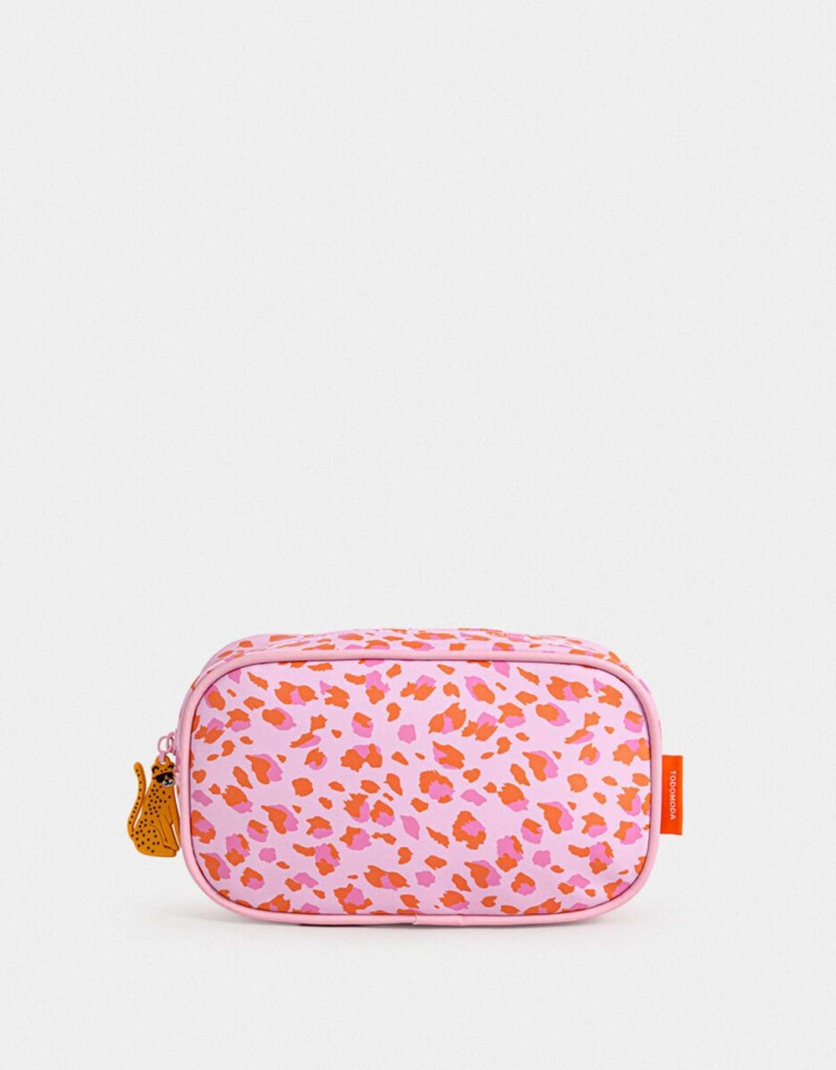 Cartuchera De Pu Estampada Con Tiracierre De Rubber - Rosa Claro 