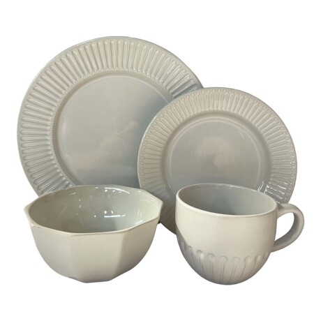 Juego Vajilla Cerámica Texturizada 16P Plato Bowl Taza 415ml Blanco