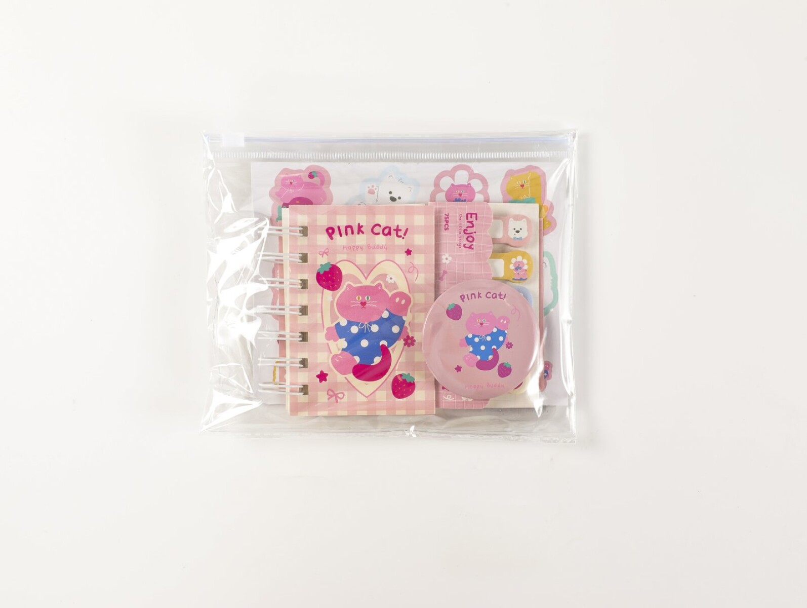 SET DE PAPELERÍA DE 5 PIEZAS CON BOLSA PVC CON CIERRE (MIMI/ROSA) 