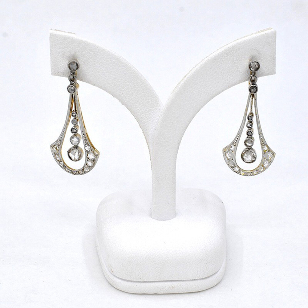 Caravanas Antiguas En Oro 18K, Platino Y Diamantes Caravanas Antiguas En Oro 18K, Platino Y Diamantes