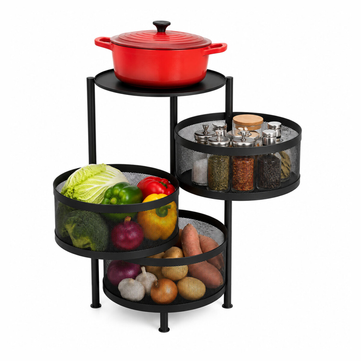 Carrito Organizador 3 Niveles Metal Cocina Hogar - Negro 