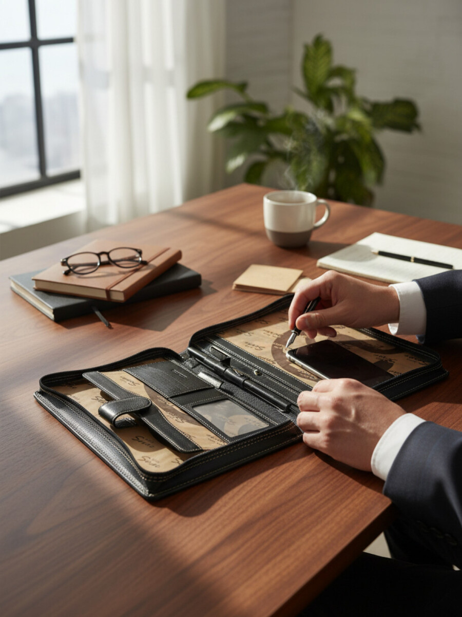 Dosier Mediano Profesional en cuero genuino - Negro 