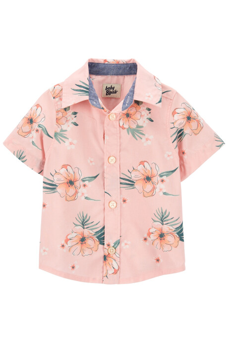 Camisa de algodón manga corta diseño tropical Sin color