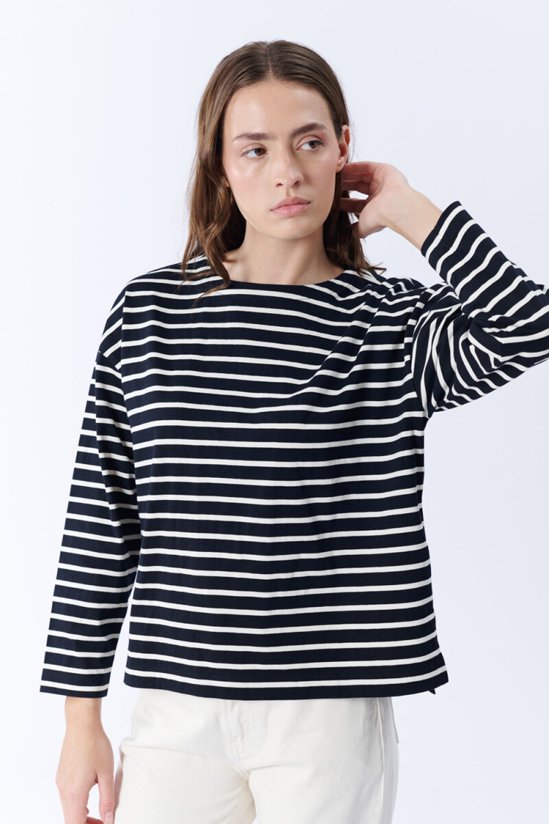 Remera Manga Larga Rayas Crudo Y Negro