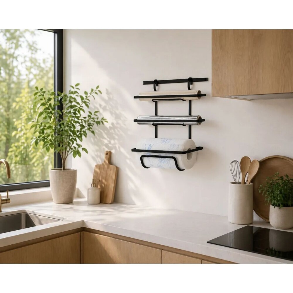 SOPORTE PARA ROLLO TRIPLE NEGRO MATE Soporte Para Rollo Triple Negro Mate