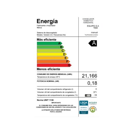 FREEZER TEM HORIZONTAL 371 Lts. 1 PUERTA FREEZER TEM HORIZONTAL 371 Lts. 1 PUERTA