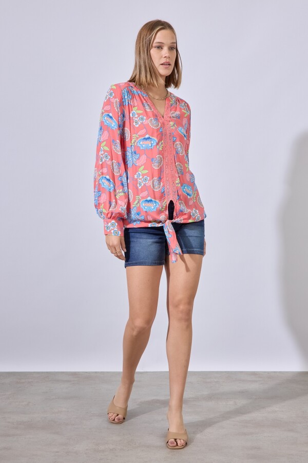 Blusa Puntilla Nudo CORAL/MULTI