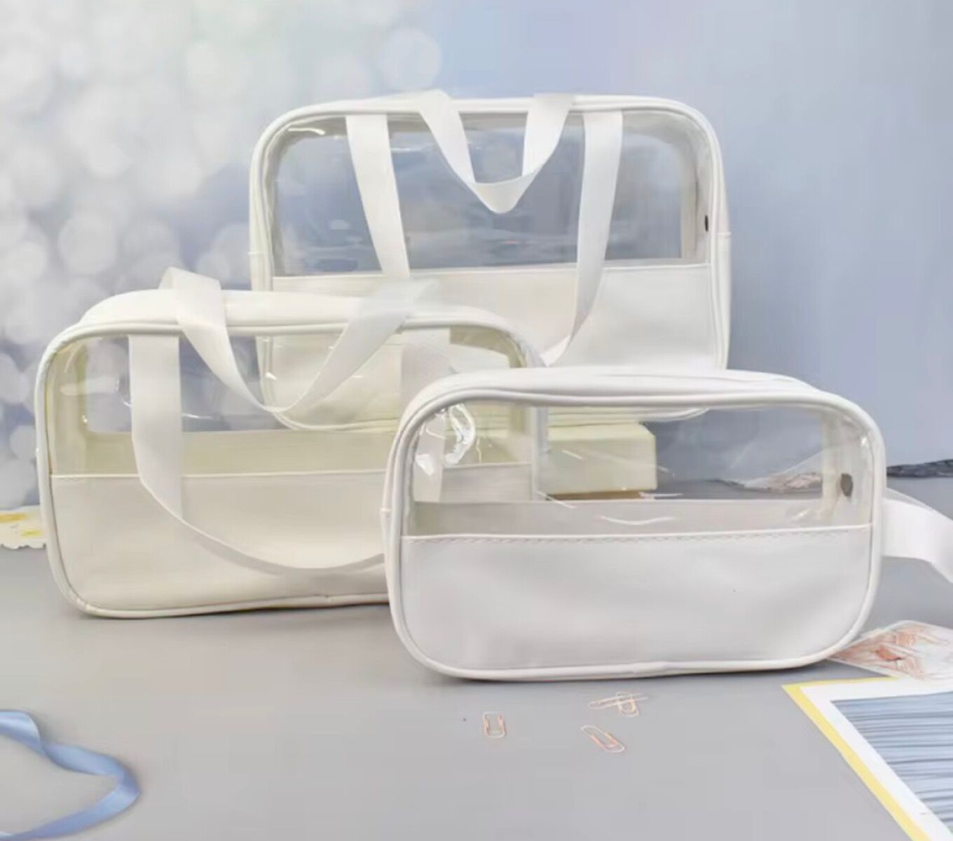 Set de Neceser de Viaje Transparentes Impermeables - Blanco 