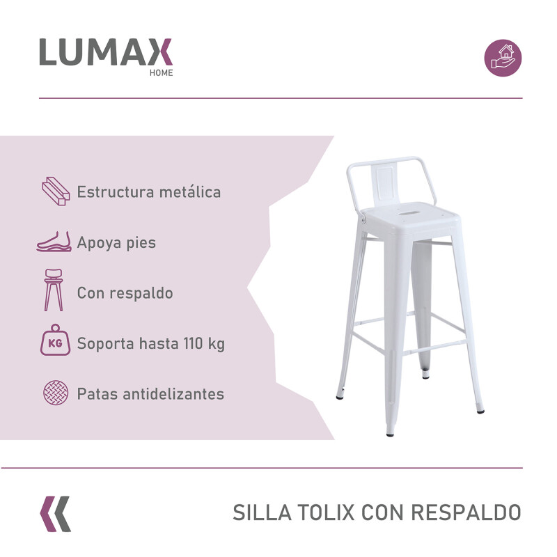 Taburete Tolix en metal con respaldo Blanco