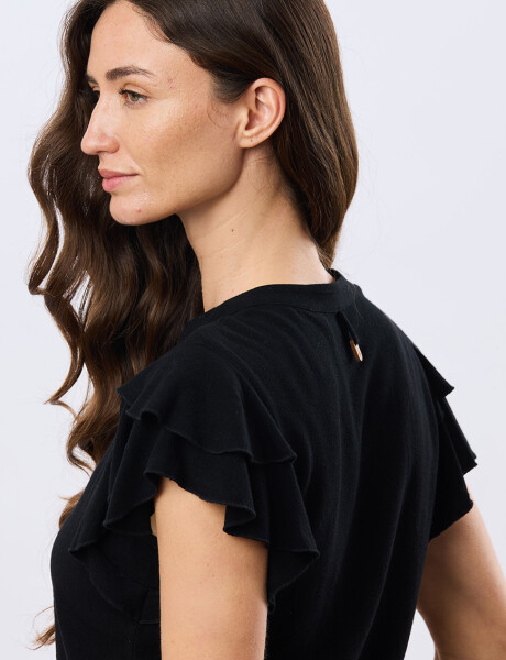 CAMISA DE LINO CON VOLADOS Negro
