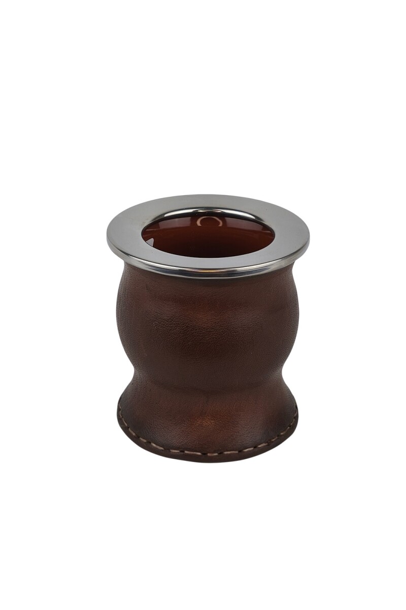 Mate de ceramica forrado en cuero tipo copa Marron