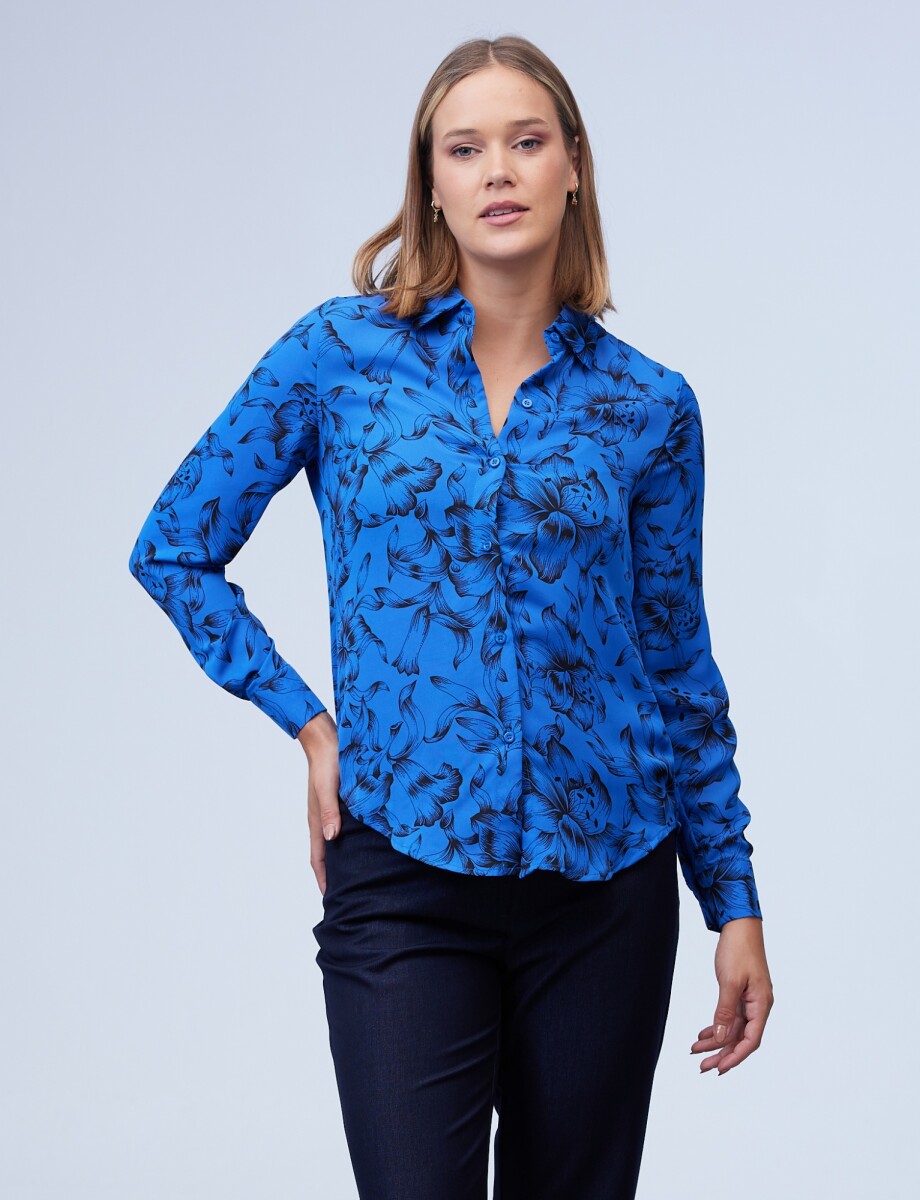 Camisa Flower Print - Negro/azul 