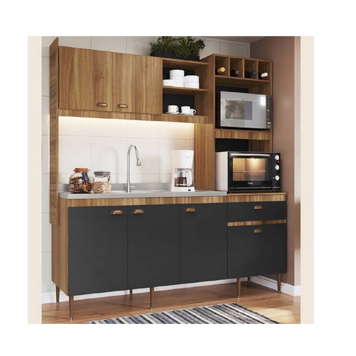COCINA COMPACTA 1.85 NOGAL GRAFITO INTENSO ARTECAS MIRA 