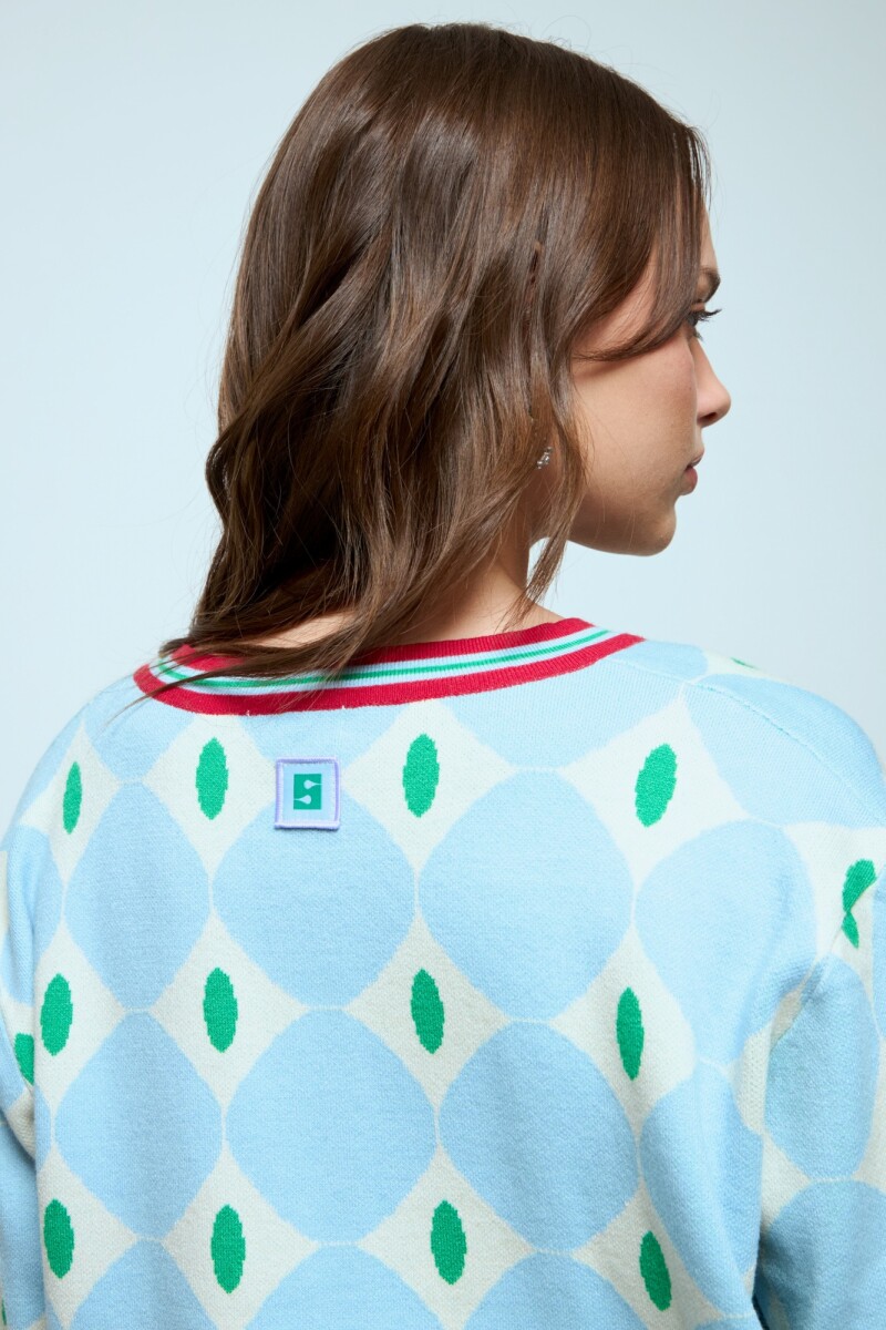 Cardigan geométrico celeste