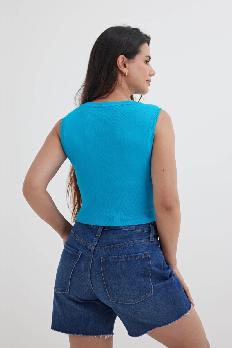 Top tejido cuello redondo AZUL