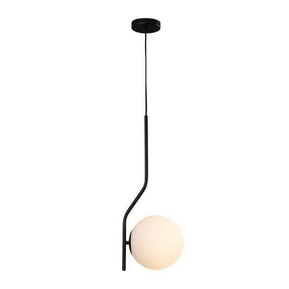 Colgante metal negro globo vidrio opal E27 Ø180mm BA0240