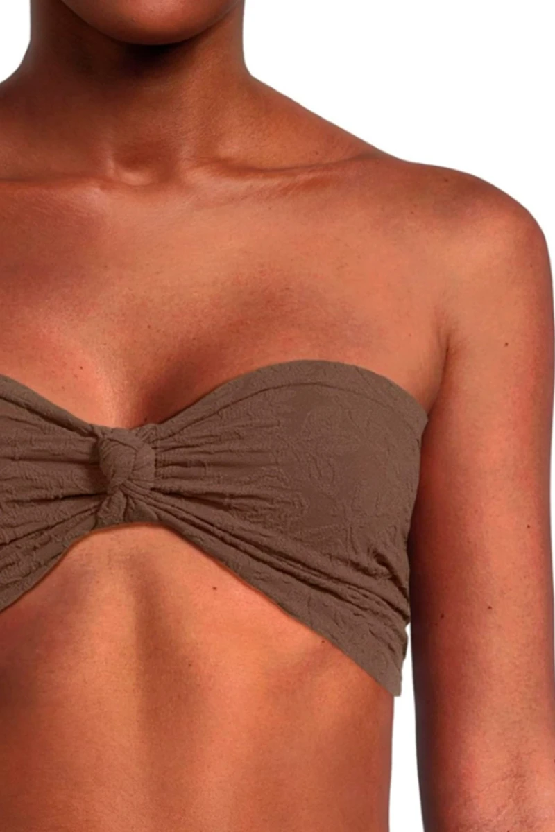 FLORAL FRILLS KNOTTED BANDEAU Marron