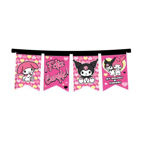 Cotillón Banderín Cartel Felicidades Kuromi 150 cm U