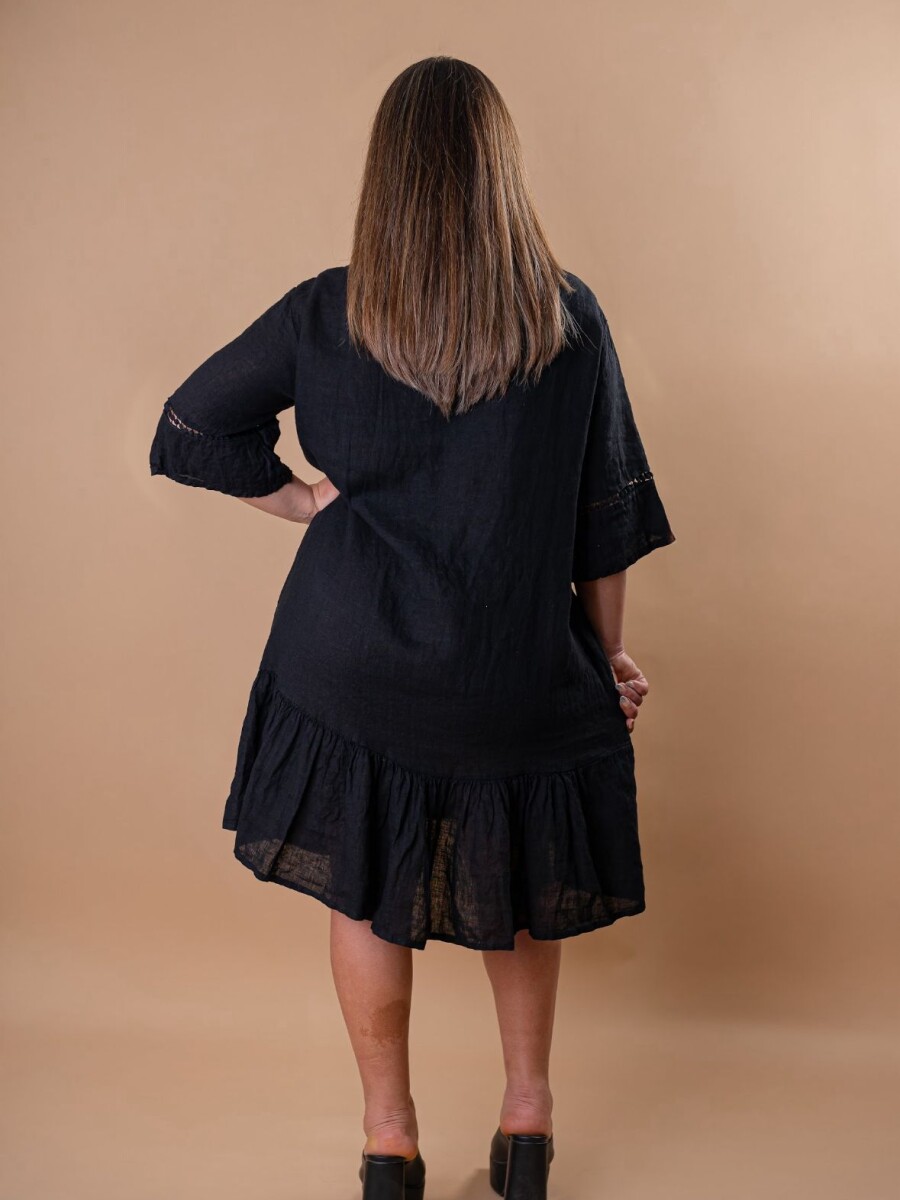 Vestido 100% lino con broderie NEGRO