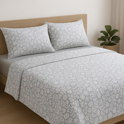 Juego Sábanas 1 Plaza Bukara 100% Microfibra 253-1 FLOR GRIS