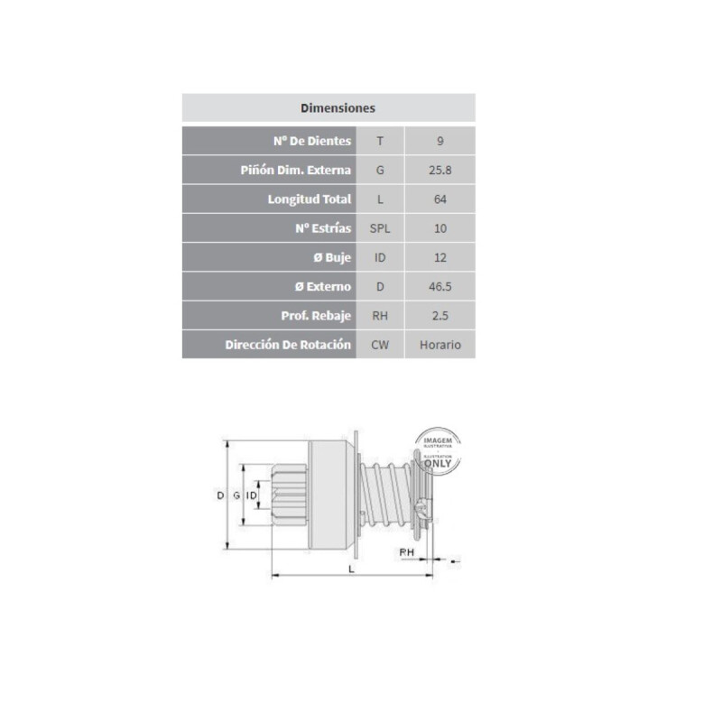 BENDIX DE ARRANQUE GOL G1 / G2 / G3 / G4 NAFTA Bendix De Arranque Gol G1 / G2 / G3 / G4 Nafta