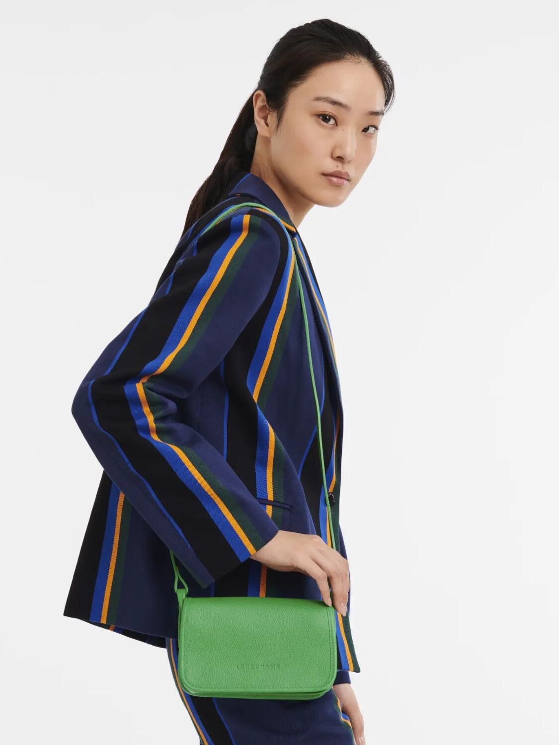 Longchamp -Cartera pequeña con solapa, Le Foulonné Verde