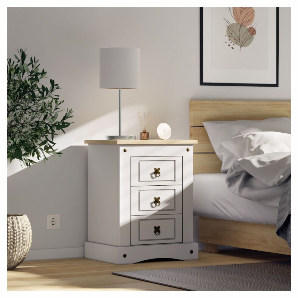 Mesa de luz 3 cajones - Linea mexicana Blanco