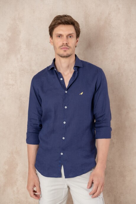 Camisa Lino Hudson Collar Azul marino