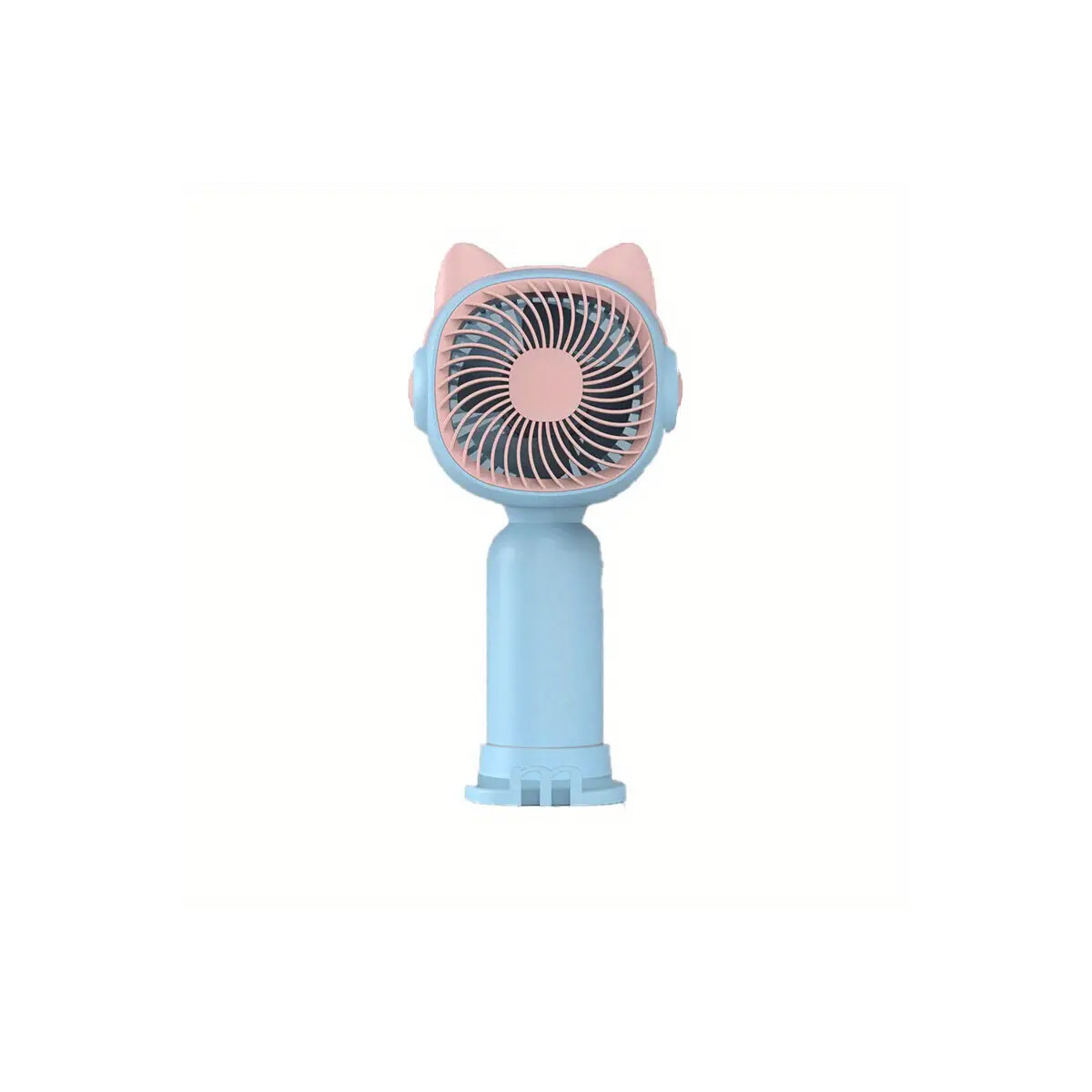 Ventilador De Mano Con Soporte Y Orejitas Gatito - Celeste 